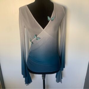 Free People Gray and Blue Ombre Blouse